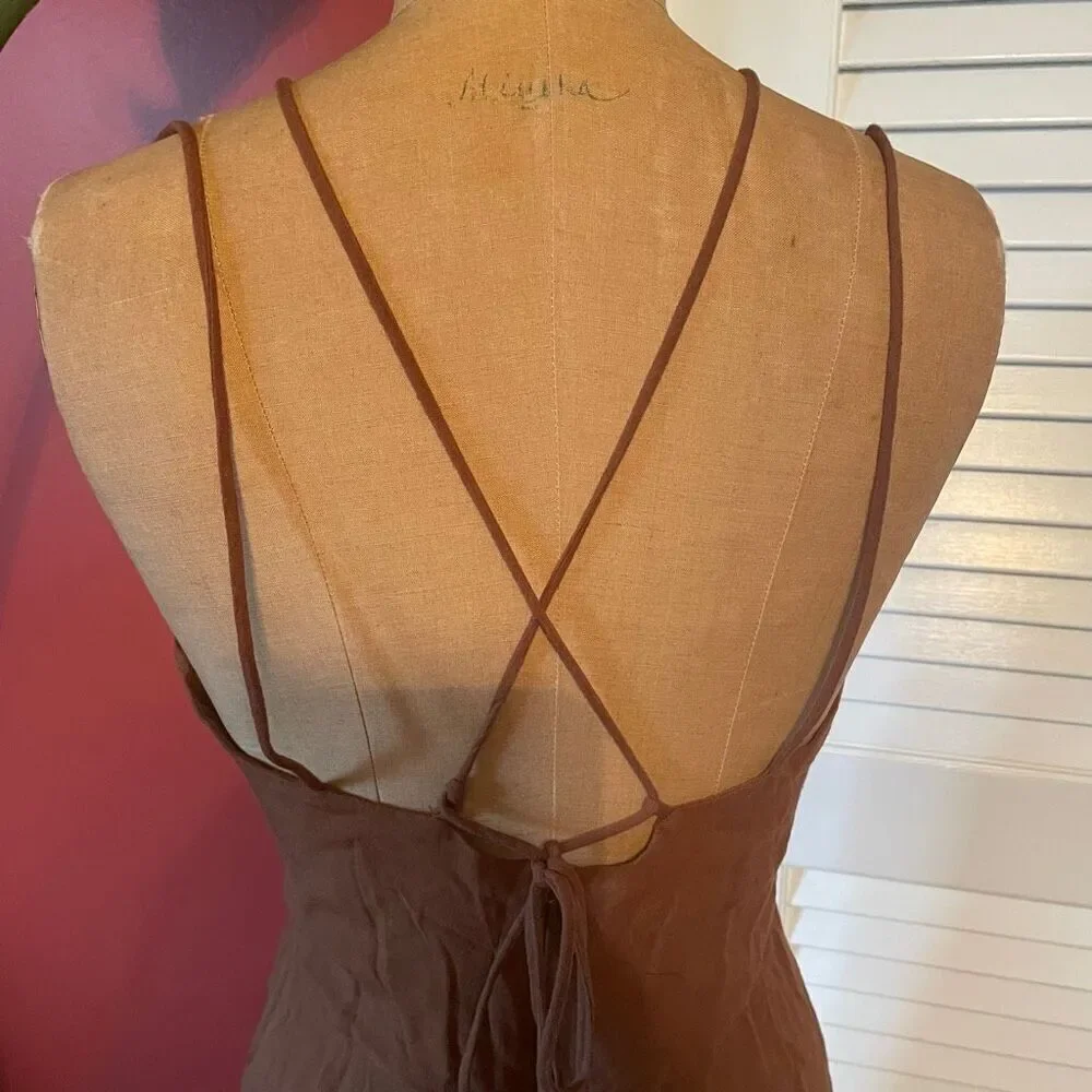 ZARA | brown rustic slip linen blend dress L